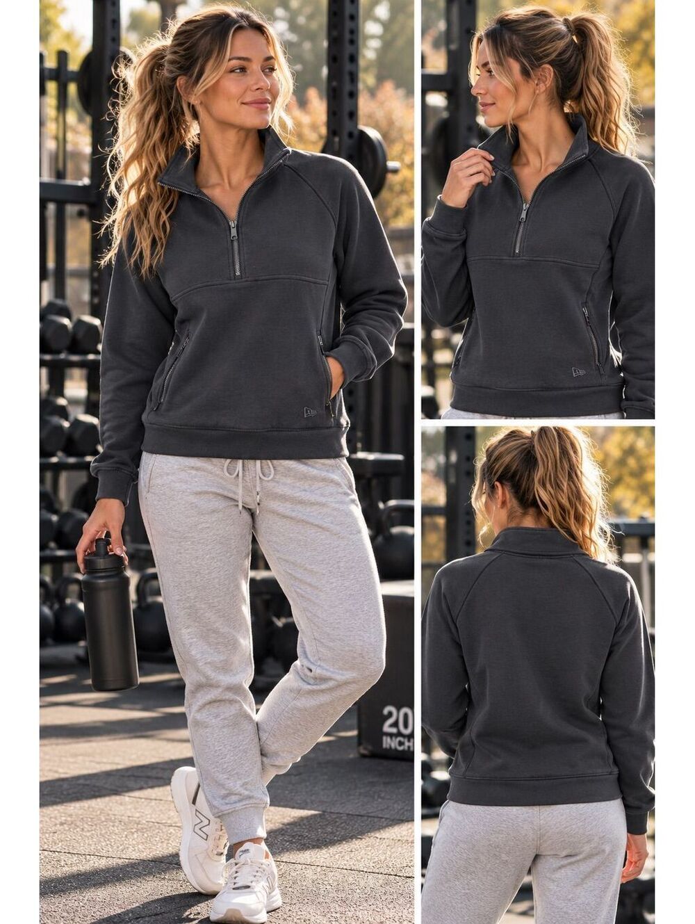 Ladies New Era 1/4 Zip sweat pullover with zipper pockets sz medium